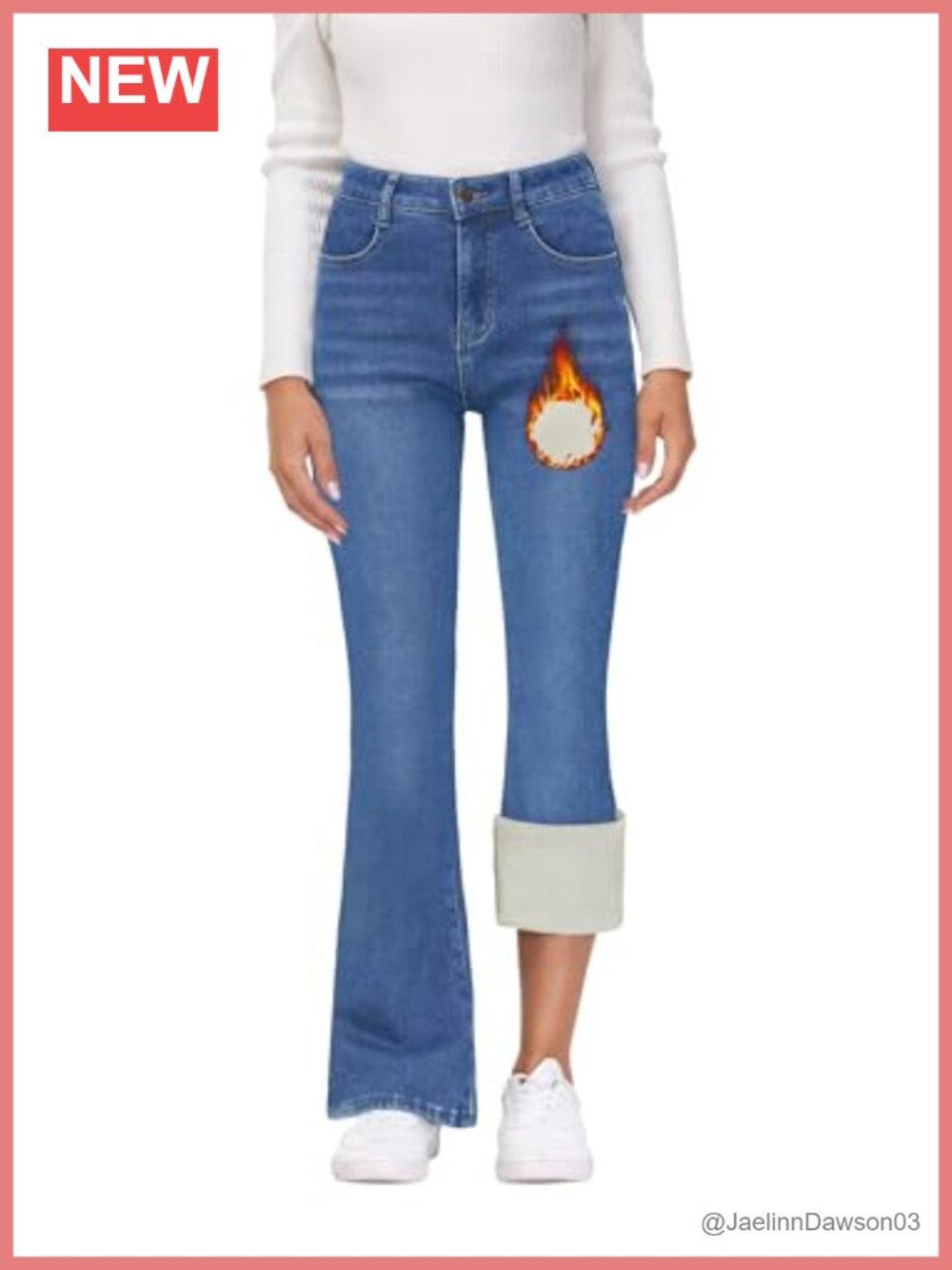 KDF Women's Fleece Lined Bootcut Jeans High Waisted Warm Bell Bottom Winter